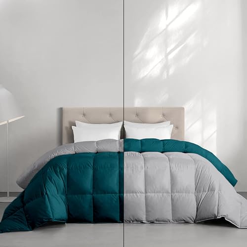 Image of Restful Sleep Reversible All Weather Comforter King Size - Dohar /Rajai /Blanket /Duvet -250 GSM Quilt Soft Microfiber Fill King Size (92 inchX106 inch) - Teal /Silver Grey Color
