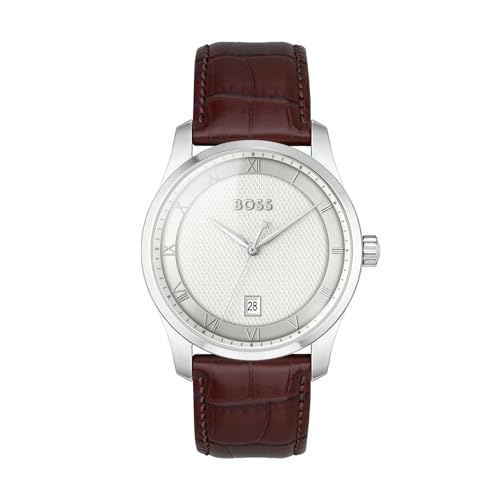 Imagen de BOSS Reloj con Movimiento de Cuarzo de Tres Manecillas para Hombre Colección Principle con Correa de Cuero Marrón 1514114
