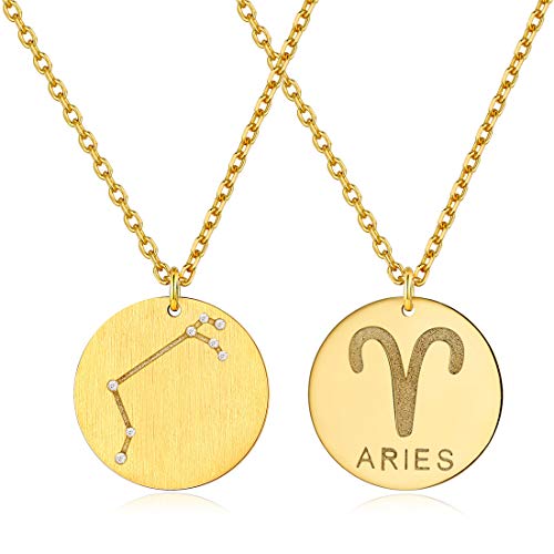 ChicSilver Chaîne avec Pendentif Rond en Argent 925 Doré 18K- Signes du Astrologique Bélier Bijoux Cadeaux pour Femmes - Idée Cadeau pour l'anniversaire