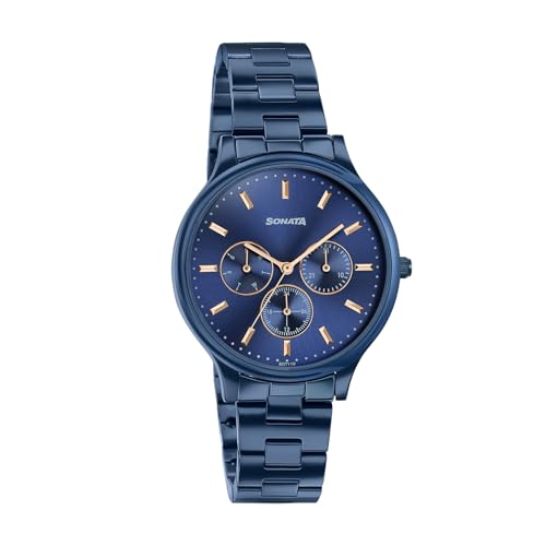 Image of Sonata Axis with Quartz Analog Blue Premium Multifunction Design Dial IP Blue Strap Watch for Women - 87119QM03
