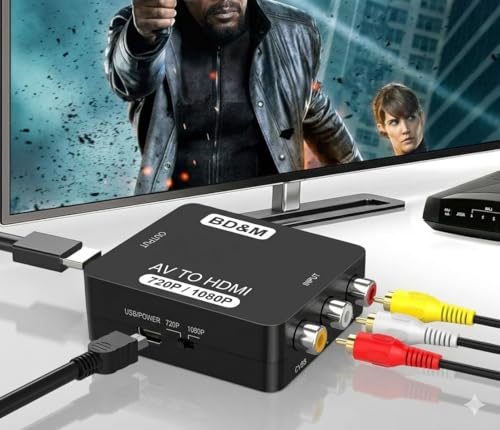 Image of BD&M RCA to HDMI Converter, AV to HDMI Adapter Supports PAL /NTSC for PS2, PS3, Xbox, VHS, VCR, DVD Players