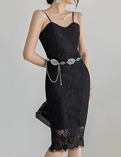 image for TOPACC Silver Turquoise Concho Belts for Women Western Metal Cowgirl B