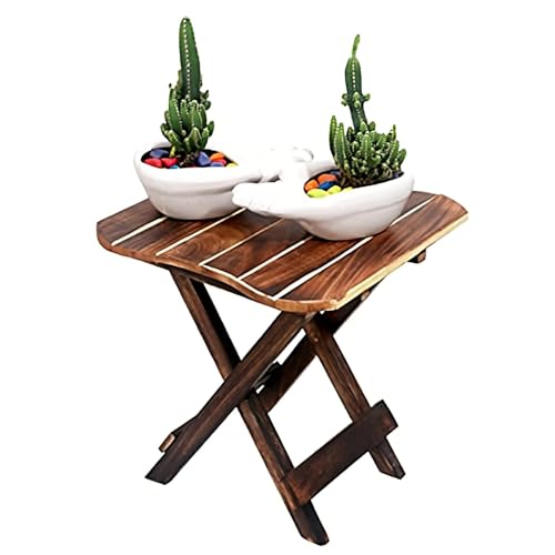 Image of Wooden Foldable Adjustable Side Table /End Table /Coffee Table /Plant Stand /Outdoor Table /Stool Outdoor Side Tables for Patio, Garden, Deck (1, Square)