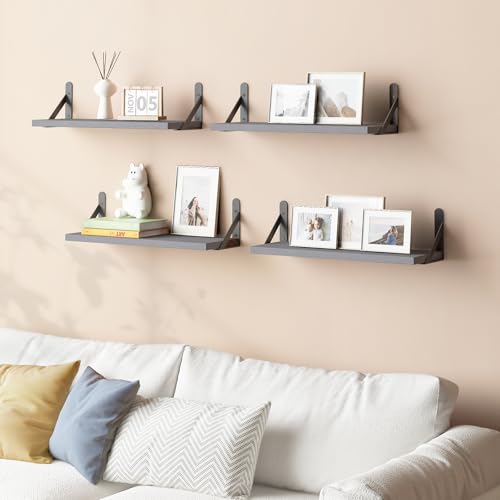 Image of YGEOMER 16.5 Inch Floating Shelves for Wall, Farmhouse Wall Shelves for Bedroom, Bathroom Storage, Living Room and Kitchen Decor (Set of 6 Grey)