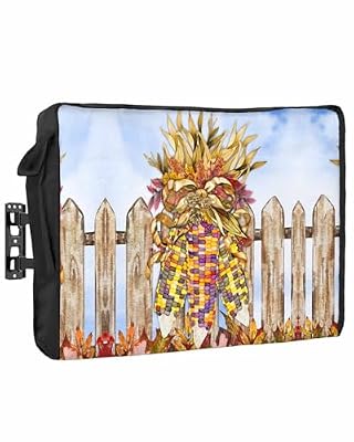 DecorLovee Outdoor TV Cover 80 to 85 Inches Weatherproof & Waterproof, Fall Botanical Outdoor TV Enclosure with Remote Control Pocket, Watercolor Corn Fence Vintage Maple Leaf TV Screen Protectors