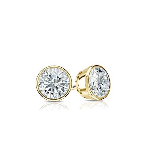 1/6 to 2 Carat Round Diamond Stud Earrings in 14k Yellow Gold Bezel-set (cttw, Good, I1-I2) Screw Back by Diamond Wish2