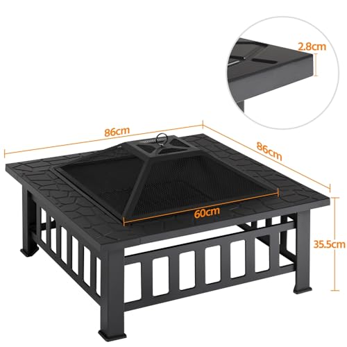 Miniatura 4 de Yaheetech 86 Cm Brasero Exterior Para Jardín Y Terraza 3 En 1 Metal Fire Pit Para Terraza Estufa Al Aire Libre 86 X 86x 54 Cm Negro
