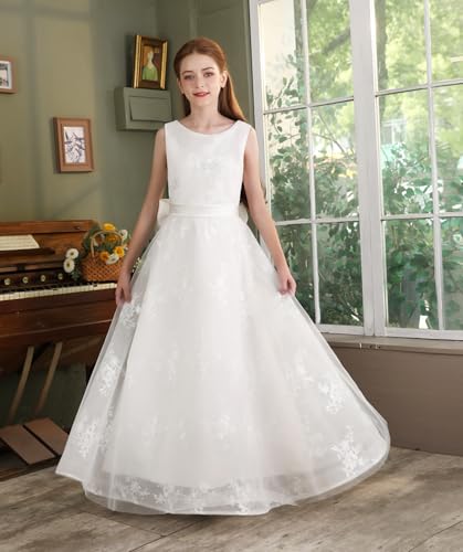 Tulle Flower Girl Dresses for Wedding with Bow Lace Appliques First Communion Dresses for Girls4