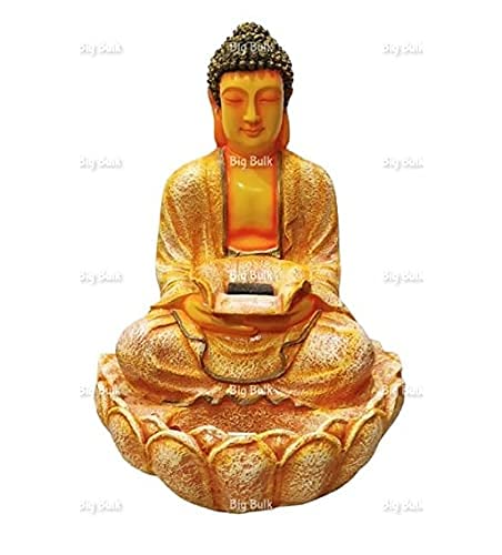 Image of Big Kamal White Buddha Fiber Indoor Outdoor Fountain with Led Lights for Home Decor and Office Decoration Or Gifting (90 cm X 65 cm X 65 cm) (Orange Buddha)