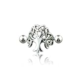 BlackAmazement - Piercing para la Oreja, diseño de árbol de la Vida con circonitas cúbicas y Brillantes, Color Plateado y Transparente