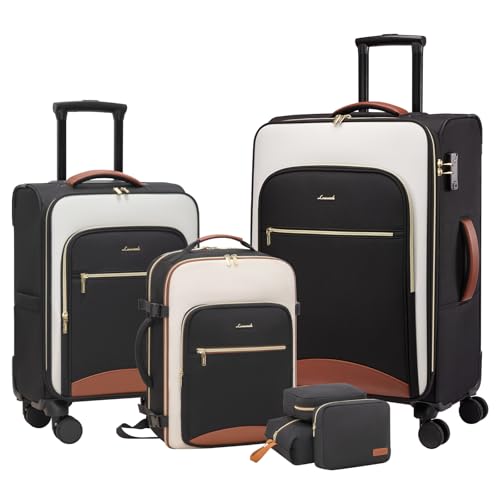 LOVEVOOK Luggage Sets for Women, 6 Piece Softside Carry-on Luggage Set, Lightweight Spinner Suitcases with Wheels with TSA Lock, Water-Resistant Large Capacity Suitcase Set for Travel
