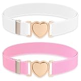 TIESOME 2 Pcs Elastic Belts for Toddler Kids Adjustable Girls Teens Stretch Belts with Heart Buckle for Pants Jeans Dress(Pink+White)
