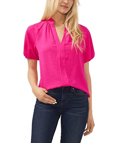 CeCe Ruffle Neck Raglan Seam Blouse Bright Rose SM