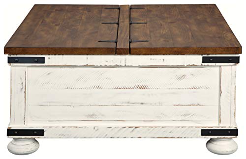 Signature Design By Ashley Wystfield Farmhouse Square Storage Coffee Table With Hinged Lift Top, Distressed White #TOP4