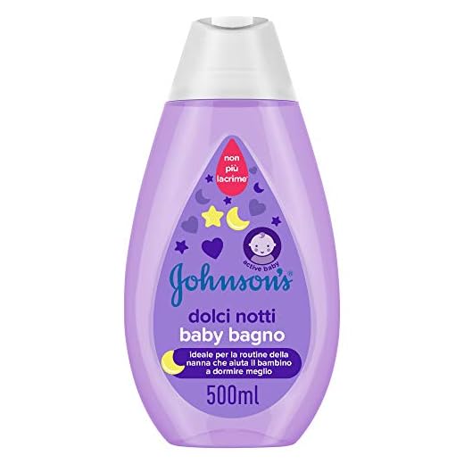 Johnson's Baby Dolci Notti Baby Bagno, Bagnoschiuma bambini rilassante per una dolce nanna, Docciaschiuma bambini con formula Non Più Lacrime, Bagnoschiuma neonato senza solfati e coloranti, 500 ml