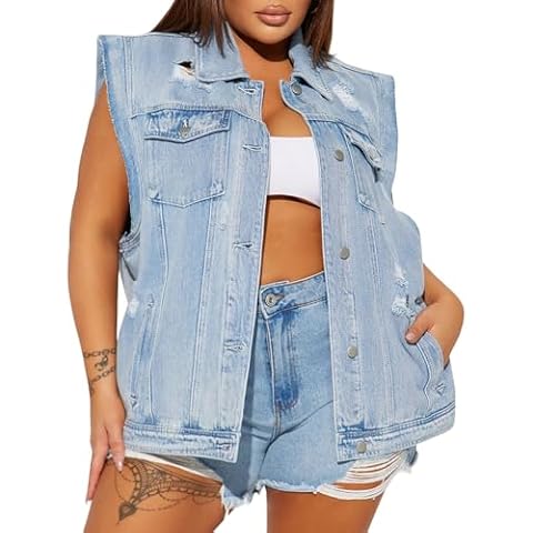 LifeShe Women's Casual Denim Vest Jacket Cover