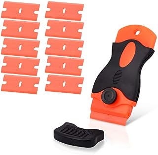 Ehdis Plastic Scraper with 10 Plastic Razor Blade, Adhesive Remover, Sticky Remover for Removing Lable, Glue, Decal in The Glass, Window, Floor, Orange