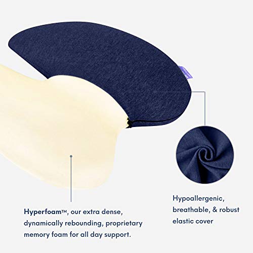 Cushion Lab Extra Dense Lumbar Pillow - Patented Ergonomic Multi-Region Firm Back Support for Lower Back Pain Relief - Lumbar Support Cushion w/Strap for Office Chair, Car, Sofa, Plane - Navy