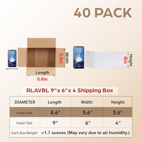 Image of RLAVBL 9x6x4 Shipping Boxes Set of 40, White Corrugated Cardboard Box for Packing, Mailing, Business