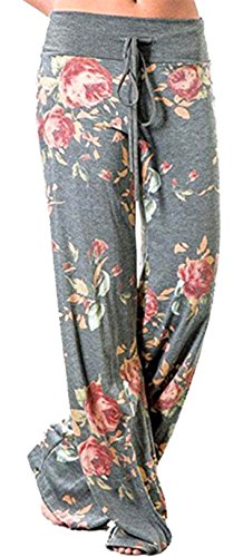 X-Image Women s Pajamas Comfy Pajama Lounge Pants Floral Print Drawstring Wide Leg Palazzo Pants Light Grey, X-Large