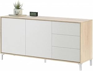 HOGAR24 ES Aparador con 2 Puertas y 3 cajones, Color Roble Canadian y Blanco Artik