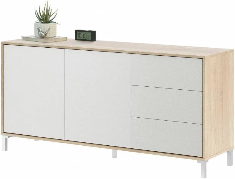HOGAR24 ES Aparador con 2 Puertas y 3 cajones, Color Roble Canadian y Blanco Artik