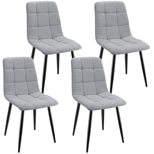 ANVOFONG Chaises Salle à Manger - Lot de 4, Chaise Cuisine en Tissu Lin, Tapissées avec Pieds en Fer, Chambre à Coucher, Salon, Salle de Séjour - Gris