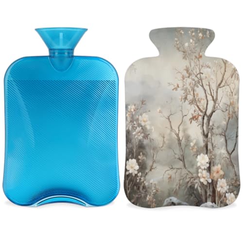 Hot Water Bottle with Soft Cover,2L Tree of Life Hot Water Bag for Hot and Cold Compress, Hand Feet Warmer, Abstract Tree Rubber Hot or Cold Water Bottle Halloween Christmas Decorations