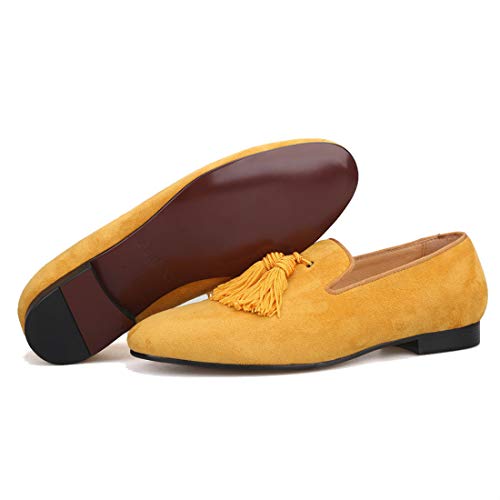 FERUCCI Men Yellow Gold Suede Slippers Loafers Flat with Big Yellow Gold Tassel