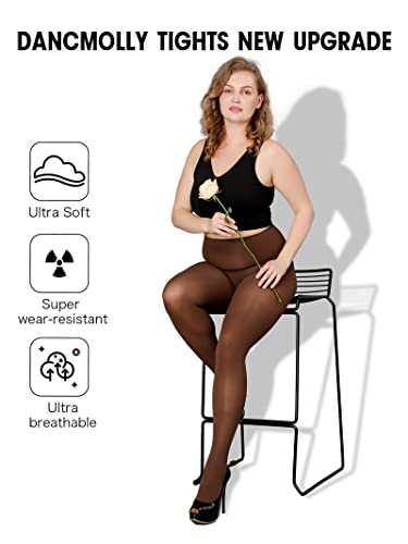 Image of DancMolly Plus Size Tights for Women, Control Top Semi Opaque Nylon Pantyhose High Waist