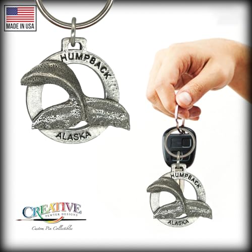 Alaska Whale Tail Keychain, A630KC, 1 1/2”, Pewter, Metal, Souvenir, 100% Handmade in the USA, Alaskan Travel Keychain, Key Chain, Key Ring, Key Fob, Gift, 20+ Alaskan Designs Available3