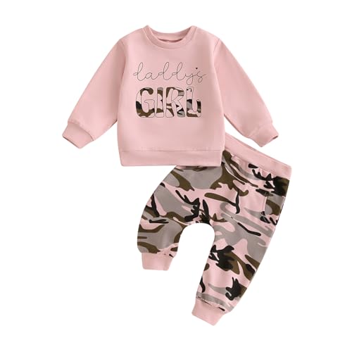 FIOMVA Baby Girl Clothes Toddler Sweatshirt Pants 2pcs Set Fall Winter Infant Pullover Top Outfit Newborn Matching Sets (C Daddys Girl Camouflage Pink,6-12 Months)