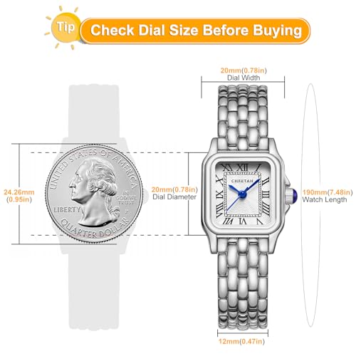 Image of CHEETAH Gold Watches for Women with Small Vintage Bracelet, Rectangular Case Roman Dial