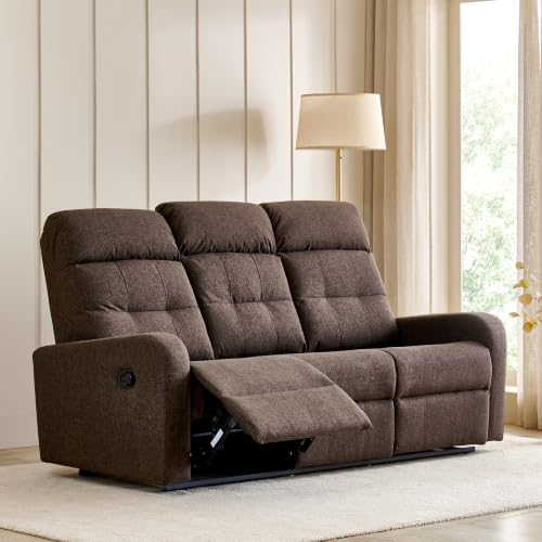 Image of Home Centre | Helios Toledo Fabric 3-Seater Recliner | Recliner Sofa for Living Room | Solid Wood | Brown | 1 Year Warranty