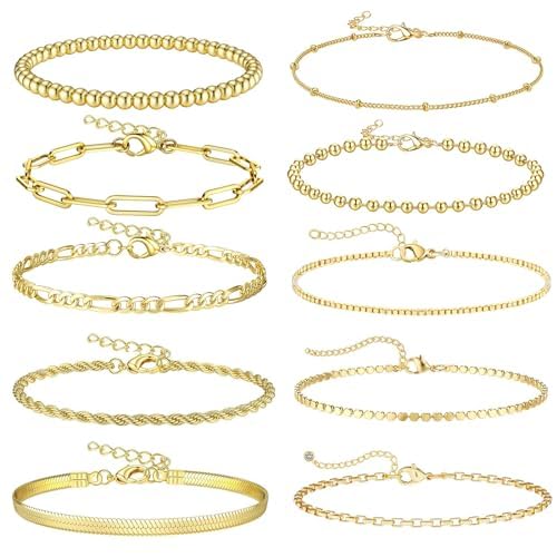 Uwiyo 10 Stück Armband Gold für Damen Armband Verstellbar Damen...