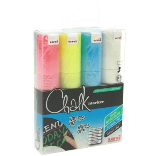 Image of uni Chalk Marker Broad Chisel Tip PWE-8K Line Width 8mm Assorted Ref 153528140 Wallet 4 113257