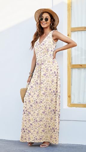 Image of AUSELILY Maxi Dresses for Women Summer Casual Sleeveless V Neck Wrap Dress | Sleeveless Long maxi dress with wrap V neck & side pockets, for formal cocktail, beach & casual daily wear
