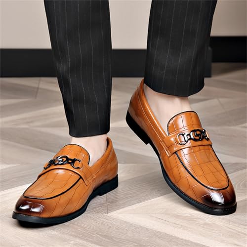 Mens Classic Leather Slip On Dress Loafers Casual Comfort Round Toe Non-Slip Formal Business Shoes for Driving Walking Party Wedding3