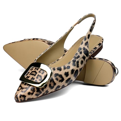 QIV Slingback Flats for Women Leopard Pointed Closed Toe Womens Flat Dress Shoes for Women Comfortable Work Low Heel Pumps4