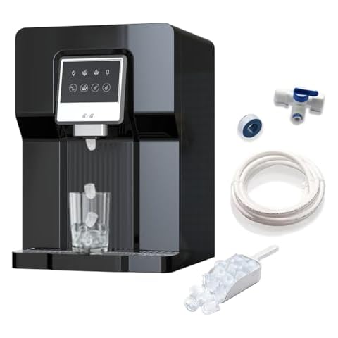 SOOPYK Automatic Bottleless Water and Ice Dispenser with Water Line Countertop Self-Making Ice Machine and Water Cooling Black Cover