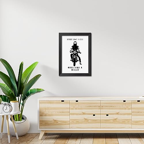 Image of TenorArts Royal Enfield Riding Poster Frame Bikers Bullet Rider Motivational Quotes Laminated Photo Framed Painting with Matt Finish Frames (9inches x 12inches)