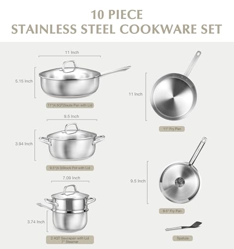 Image of KOCH SYSTEME CS Stainless Steel Cookware Set 10 Piece, 18 /10 Stainless Steel Pots and Pans Set for Professional Cooking, Kitchen Cookware Sets, Induction Compatible, Pots and Pans Set, Cooking Set