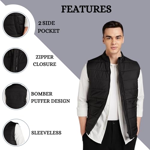 Image of Mia Fashion Men's Lightweight Quilted Sleeveless Bomber -Puffer- Zipper Stand Collar Jacket