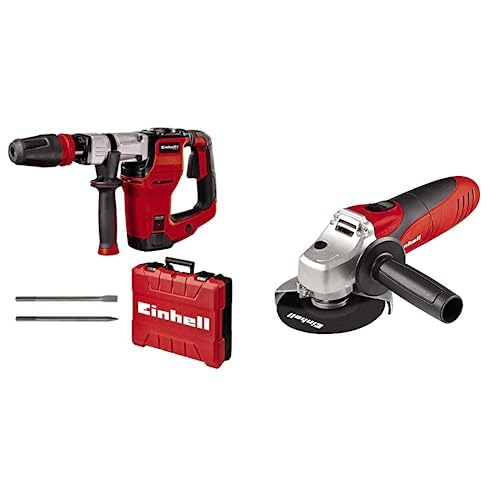 Einhell Martillo de demolición TE-DH 12(1050W,12J, toma SDSmax, empuñadura con amortiguación vibrac,empuñadura adicional ajustable, 4m cable goma,incl. cincel puntiagudo y plano,incl.E-box)+Amoladora