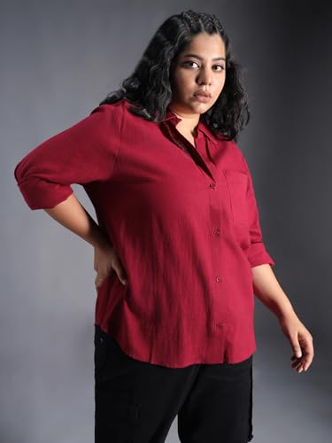 Image of High Star Women Classic Spread Collar Curved Cotton Oversized Casual Shirt