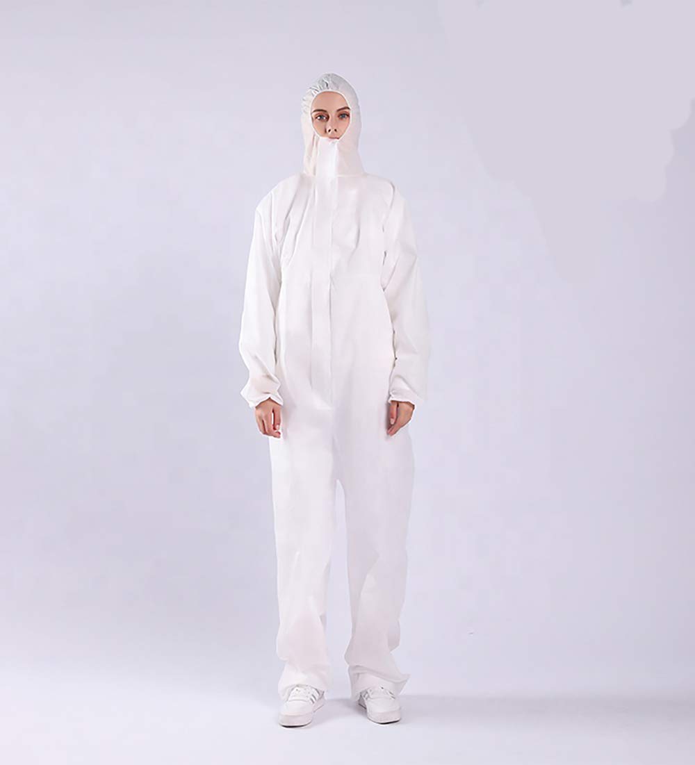 75G blanco microporosa Mono,Bota,Capucha,puños elásticos,los tobillos,la cintura,para trabajo pesado Trajes de protección,unisex Desechable Ropa de trabajo para el servicio de limpieza,pintura,5pack,L
