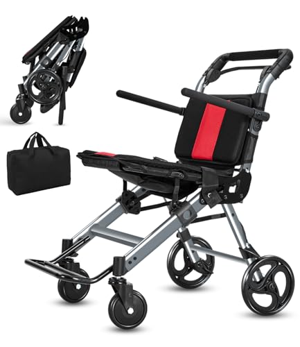 Image of Wheelchairs for Adults,Transport Wheelchair Lightweight Foldable Chairs with Handbrakes,Portable Wheelchair Travel Wheel Chairs for Seniors,Walkers for Seniors Support 300lbs(Blue)