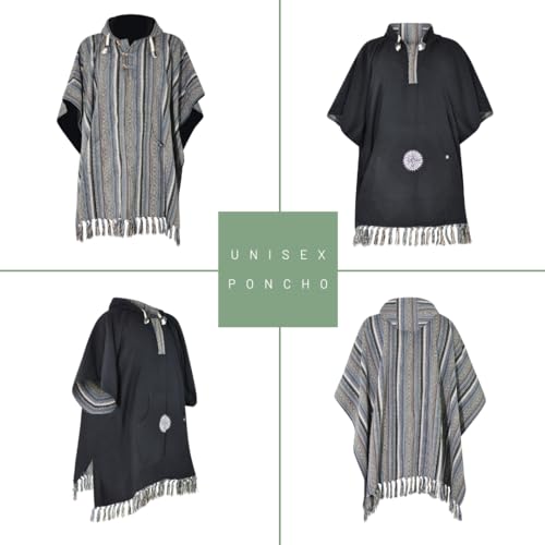virblatt - Mexican Poncho Men | 100% cotton & Reversible | Mens Poncho Hooded Baja Hoodie Winter Pancho warm Cape Cowboy4