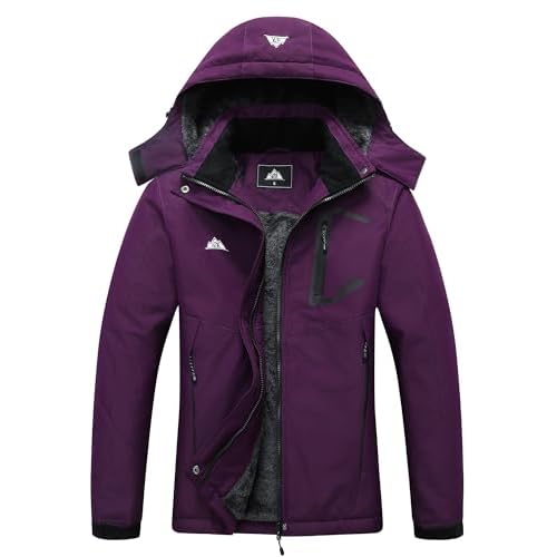 MOERDENG Women's Ski Jacket Waterproof Winter Coat Hooded Snowboarding Jacket Warm Winter Jacket Purple Medium