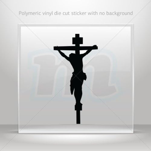 Calcomanía con símbolo de la cruz de Jesucristo, enfatizando la cruz en iconografía cristiana, color negro (4 x 2)